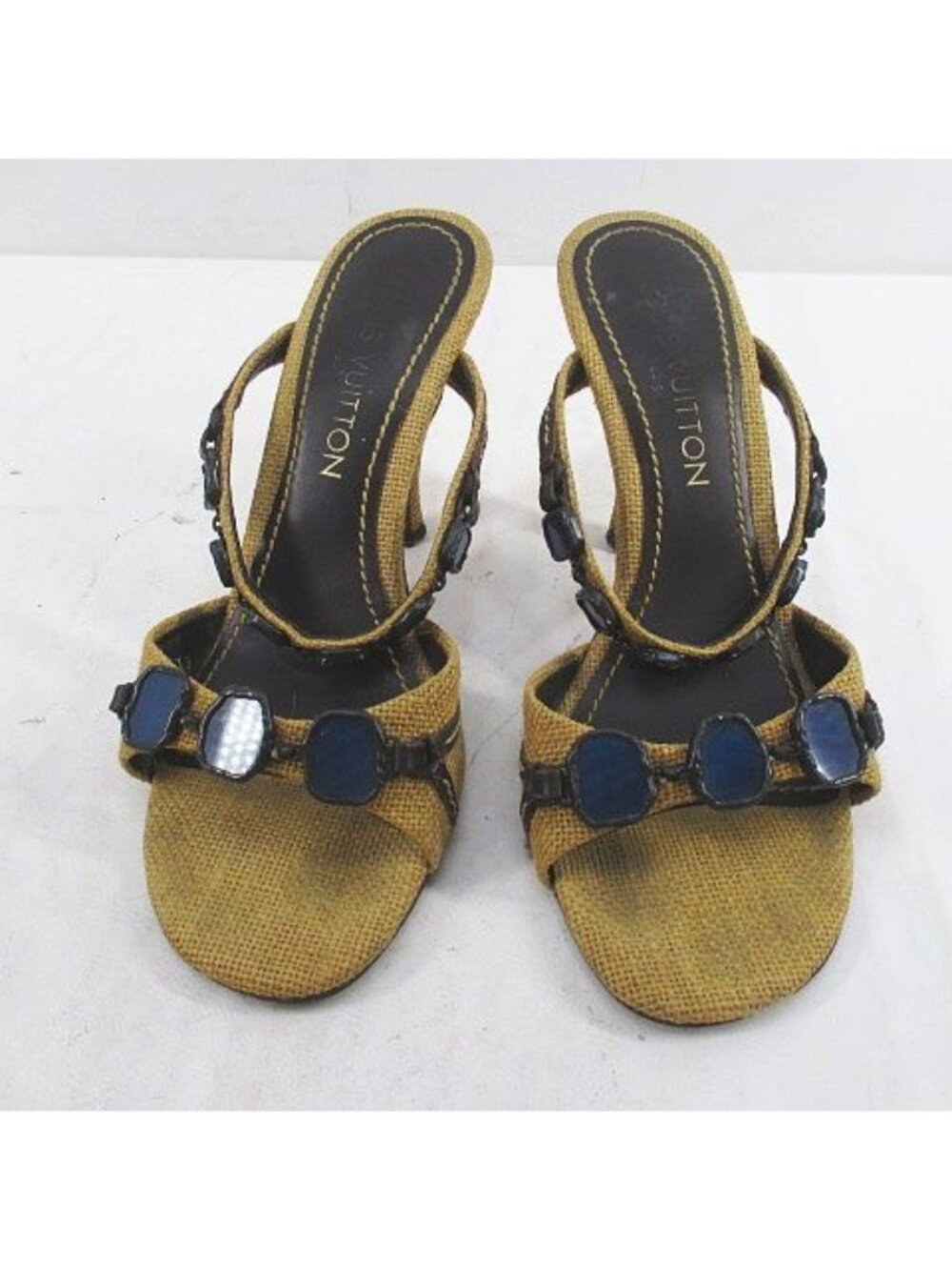 Louis Vuitton Sandals Mules 37.5 Blue Stone Like Beige - Picture 5 of 9